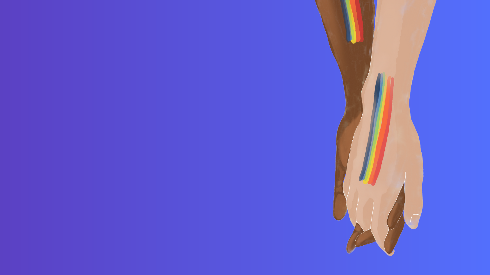 Ein Paar Hände mit regenbogenfarbenen Streifen.