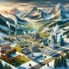 DALL·E 2024-01-22 15.52.55 - A photorealistic image depicting the economy of Vorarlberg, Austria. The scene should showcase a panoramic view of the Alps, highlighting the natural 