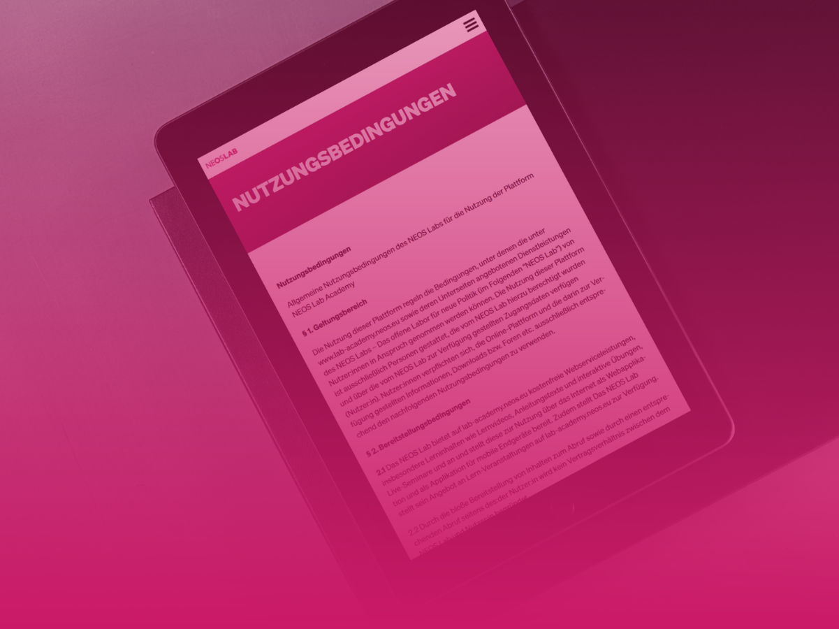 NEOS Lab Academy Teaser Nutzungsbedingungen pink-1201x900