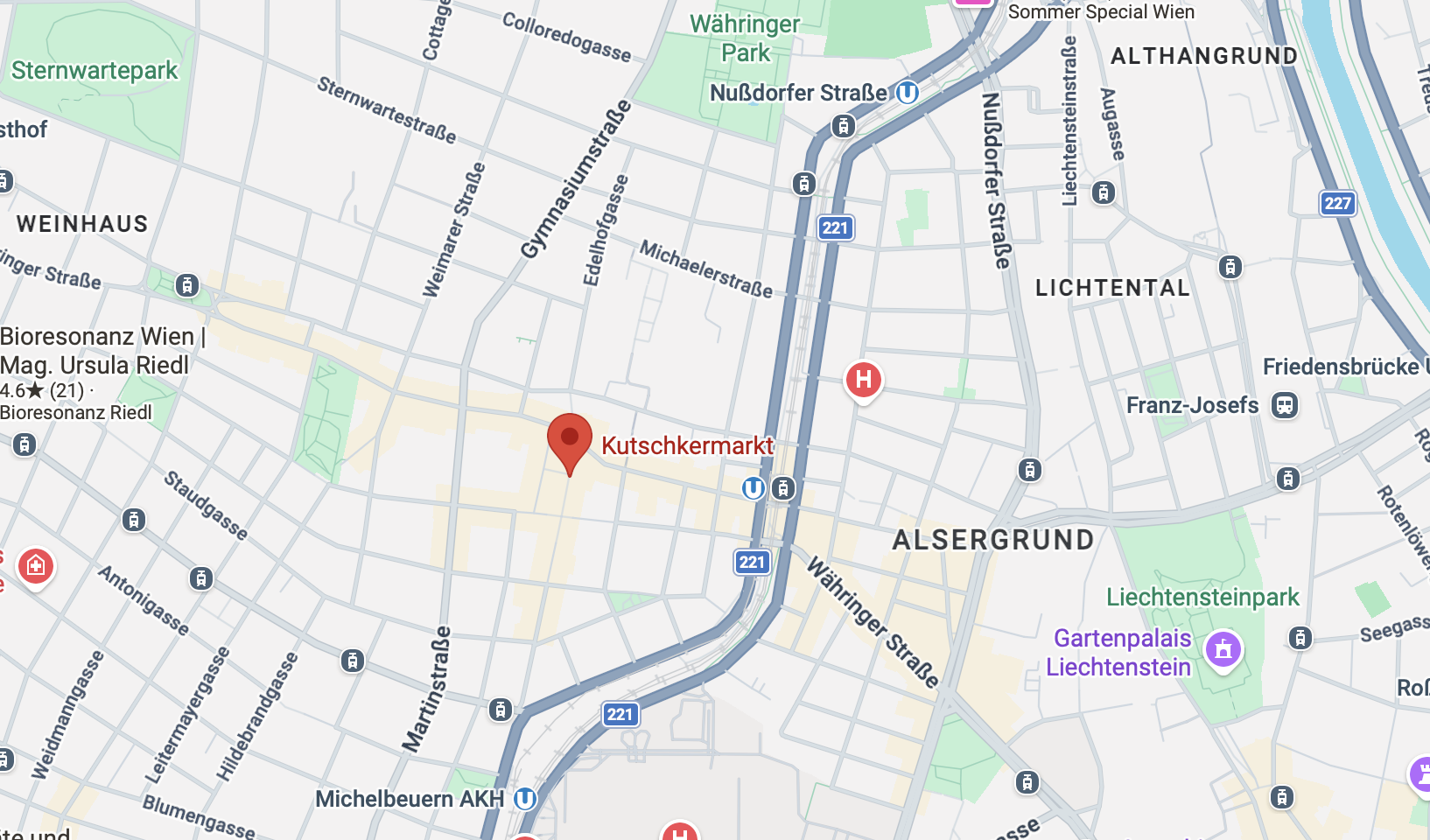 Google Maps Karten Ausschnitt mit Standort des Kutschkermarkts.