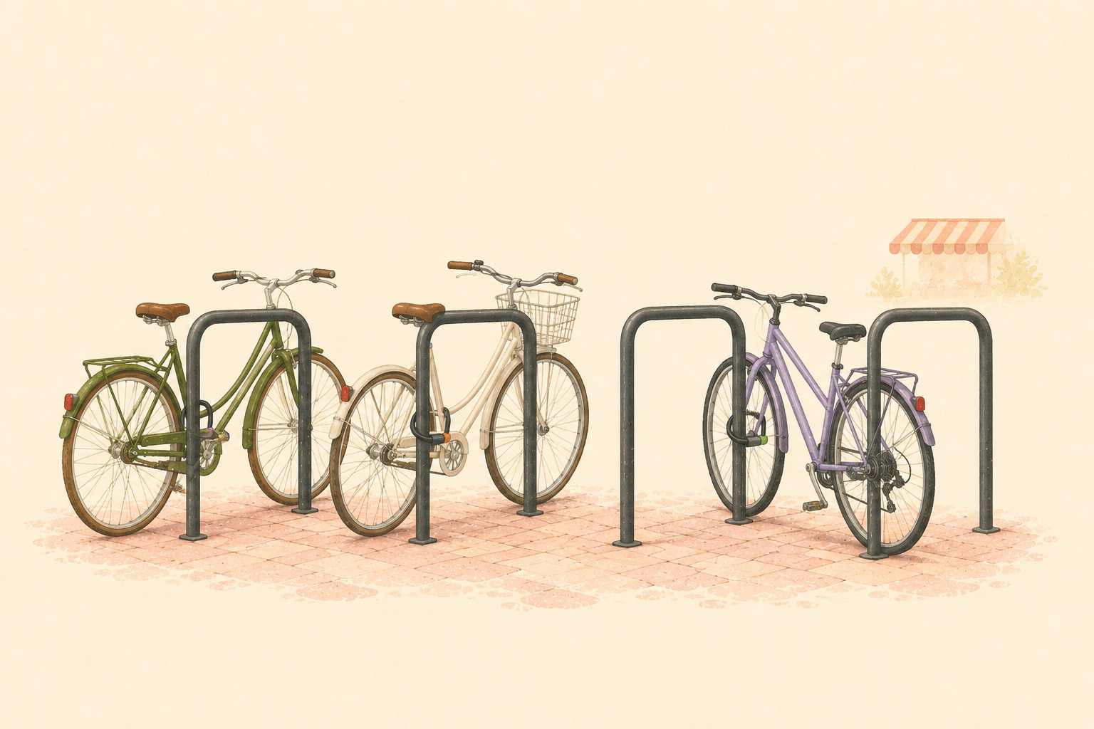 © NEOS/KI Mehrere Fahrräder stehen an neuen Fahrradständern am Volkertmarkt in Wien.