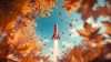 Rakete steigt in den herbstlichen Himmel