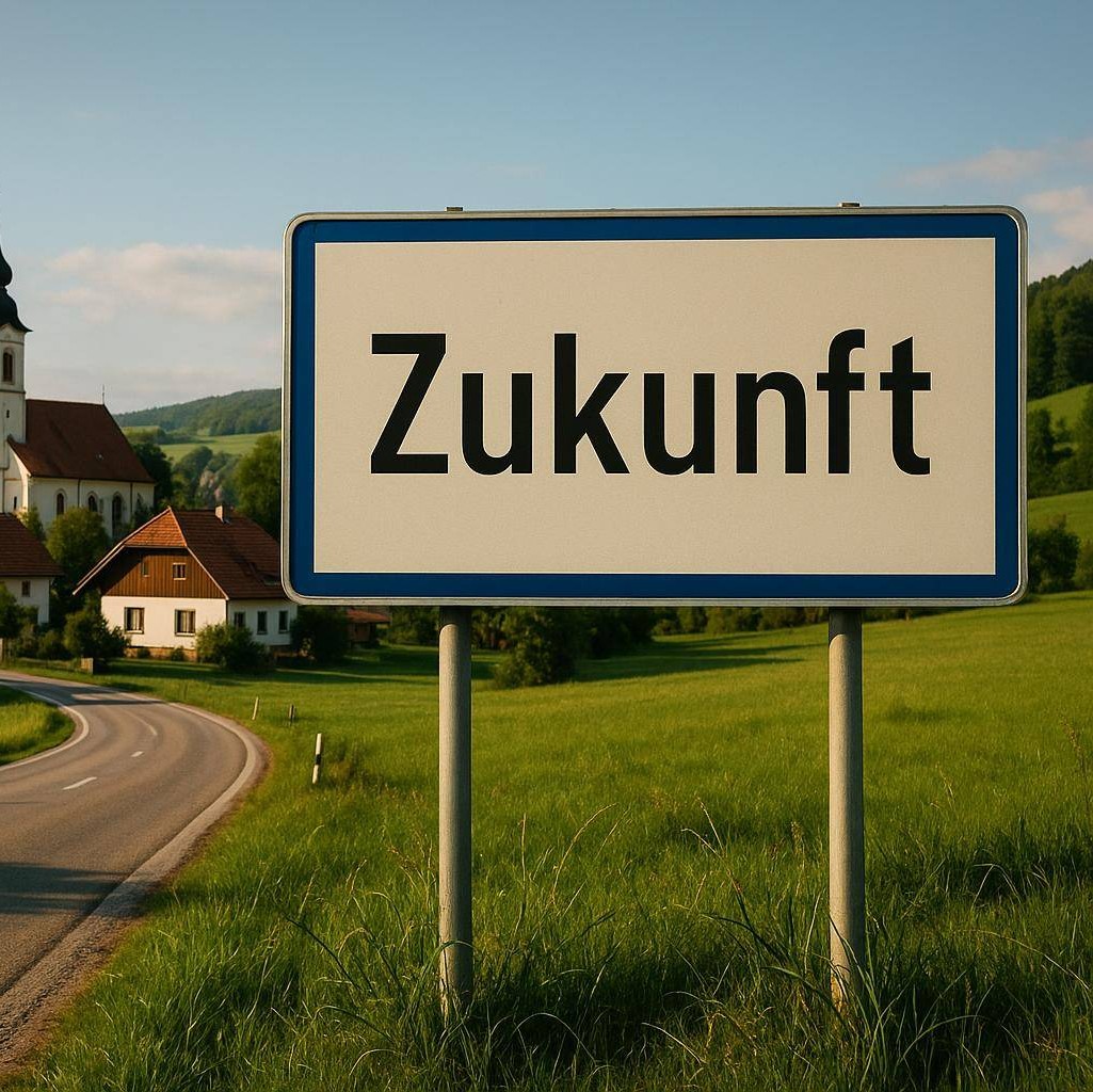 Verkehrsschild mit einer Kirche im Hintergrund.
