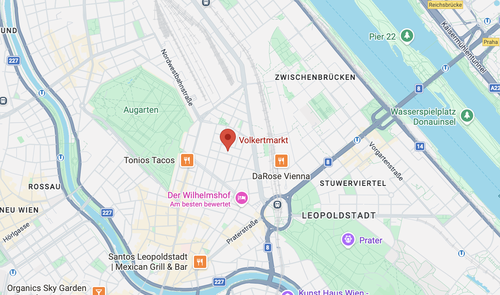 Google Maps Karten Ausschnitt mit Standort des Volkertmarkts.