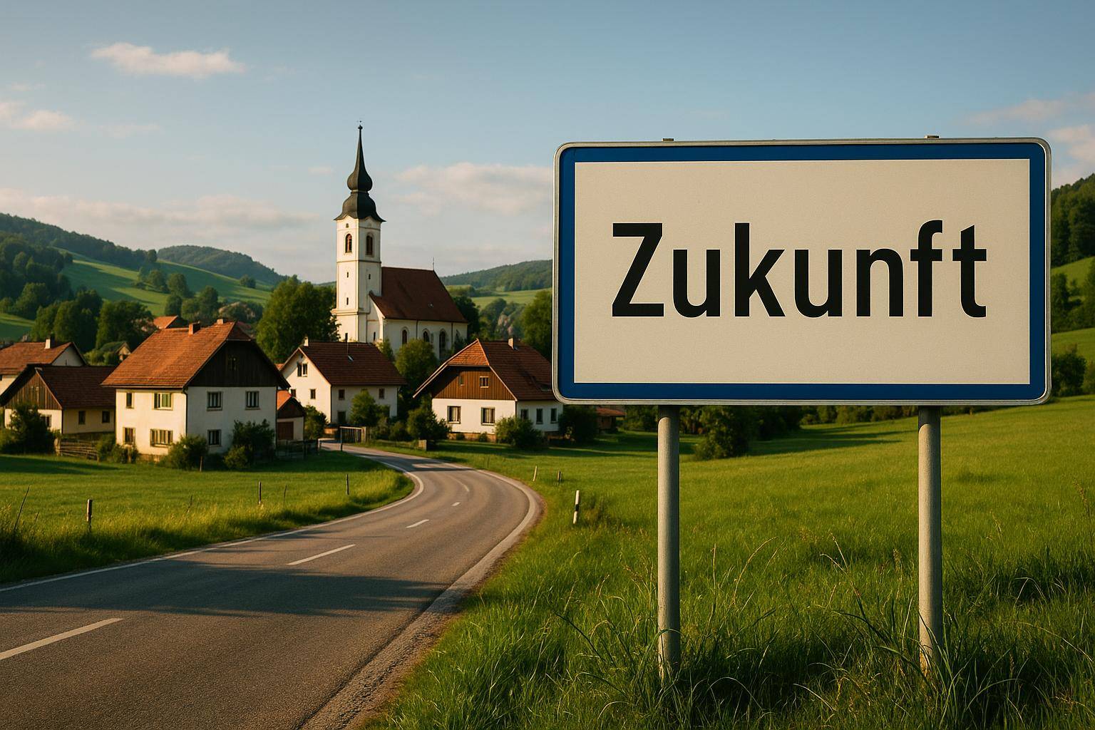 Ortstafel mit der Aufschrift Zukunft