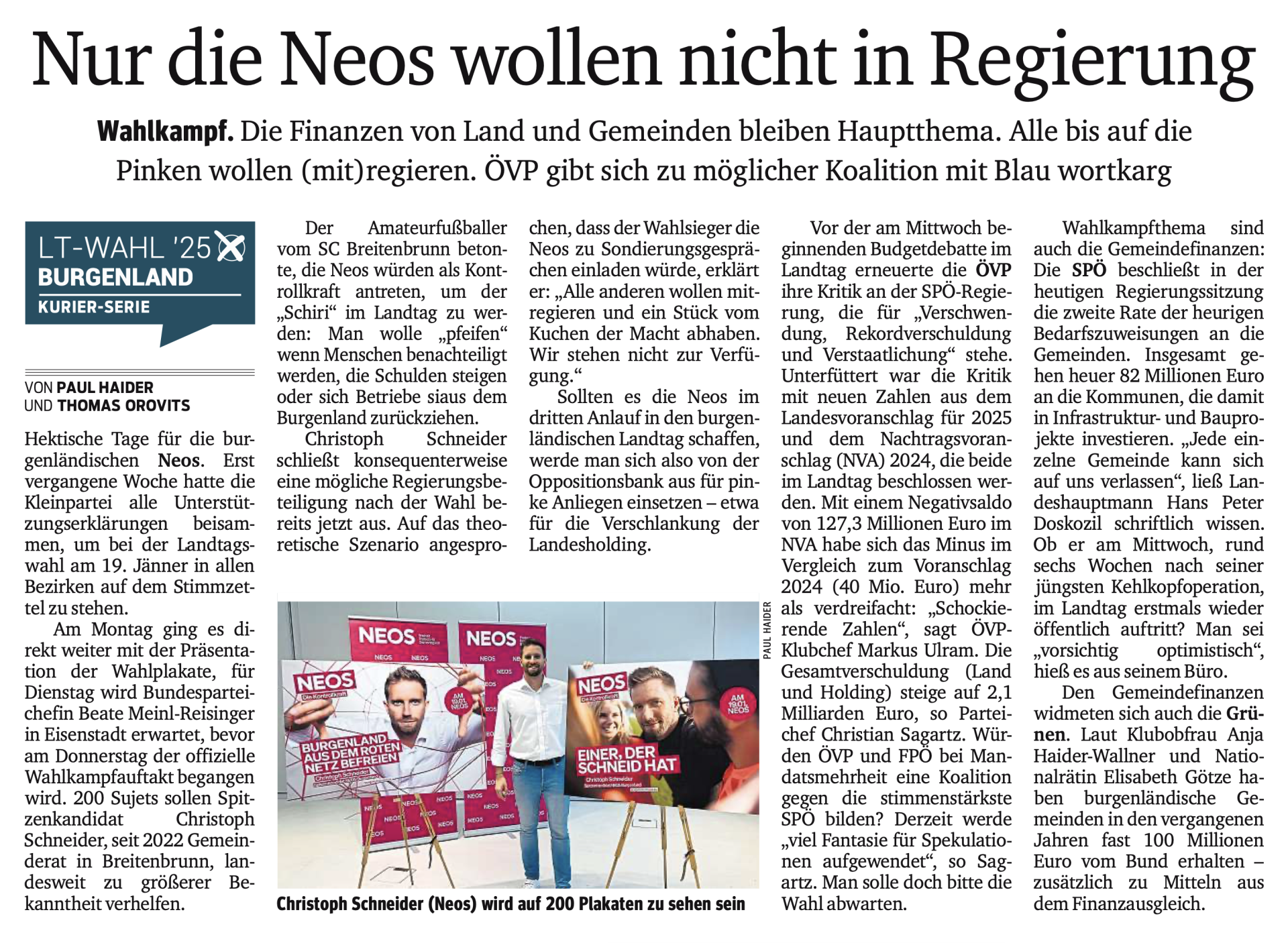 Wahlkampf. Die Finanzen von Land und Gemeinden bleiben Hauptthema. Alle bis auf die
Pinken wollen (mit)regieren. ÖVP gibt sich zu möglicher Koalition mit Blau wortkarg